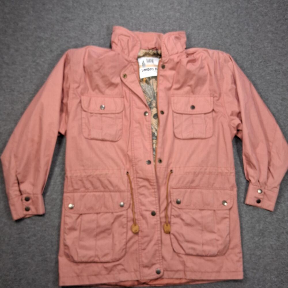 London Fog Jacket Mens Small Pink Hooded Parka Full Zip Utility Pockets Outdoor